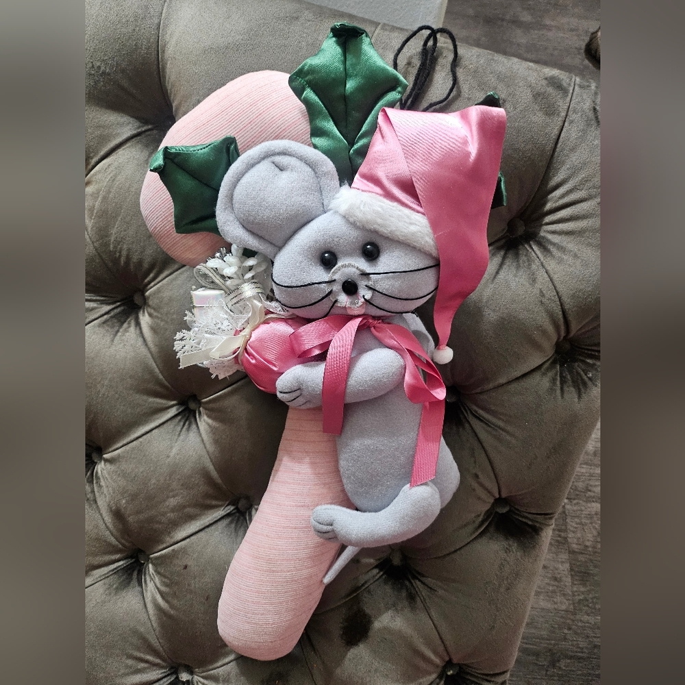 Christmas hanging candy cane with mouse
